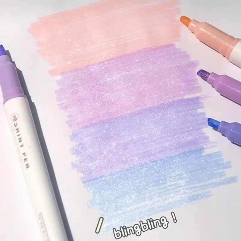 Highlighter Set Pastel - 4 Colors/Set Glitter Highlighters Pen Fine