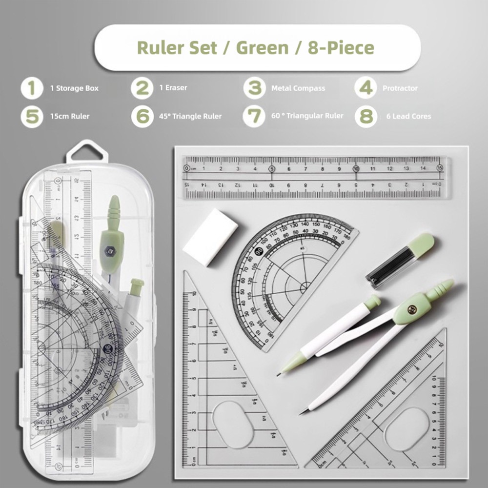 8PCS/Set Plastic Ruler Compass - Ruler Set Transparent ulasan dan harga
