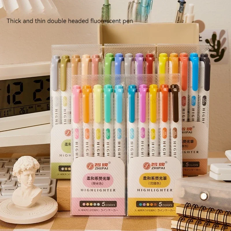 5 Colors/box Double Headed Hig - Highlighter Set Pastel ulasan dan harga